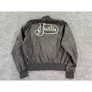 Vintage Chalk Line Bomber Jacket Mens Large Black Justin Back Graphic USA 90s